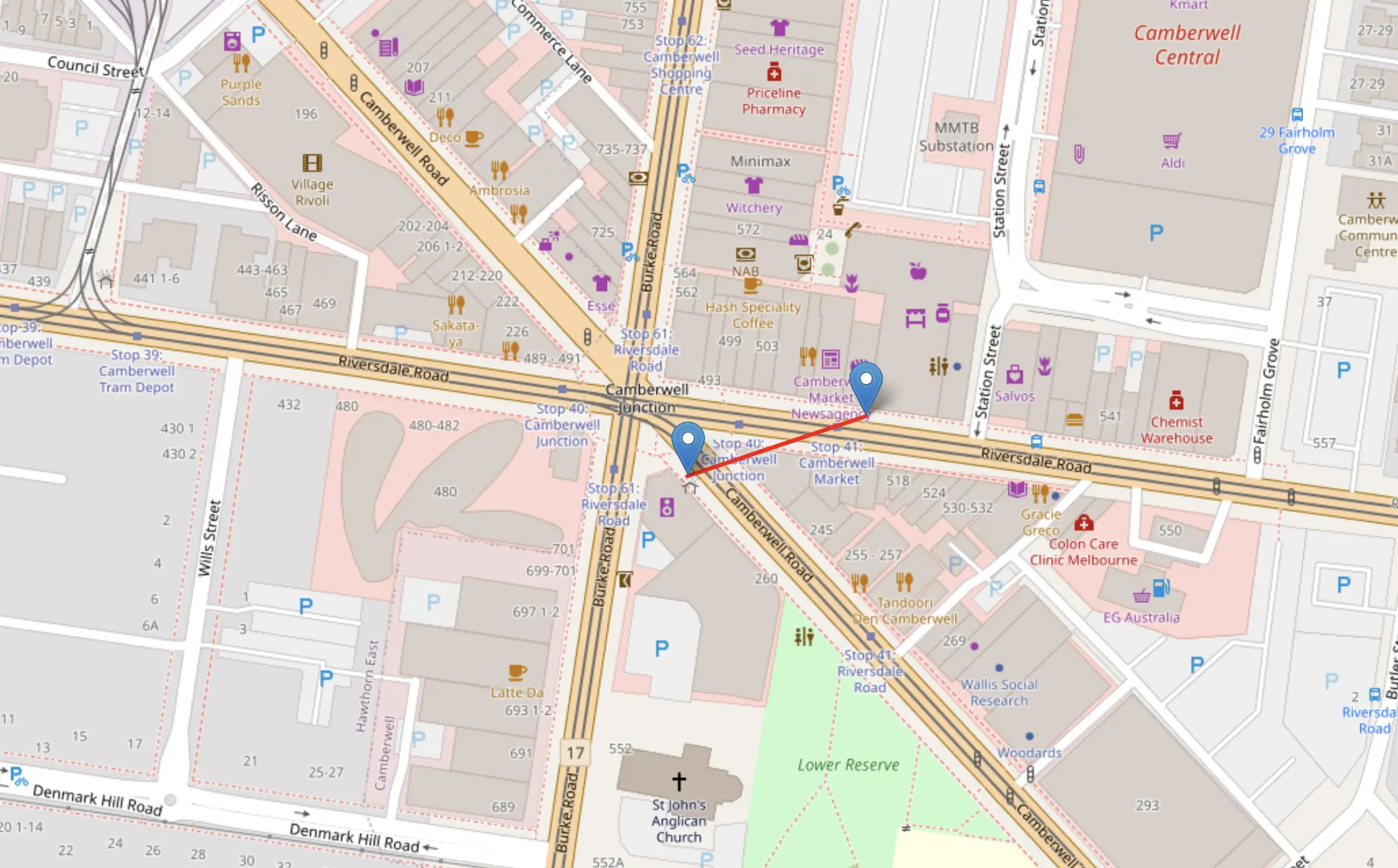 screenshot of Camberwell Junction map